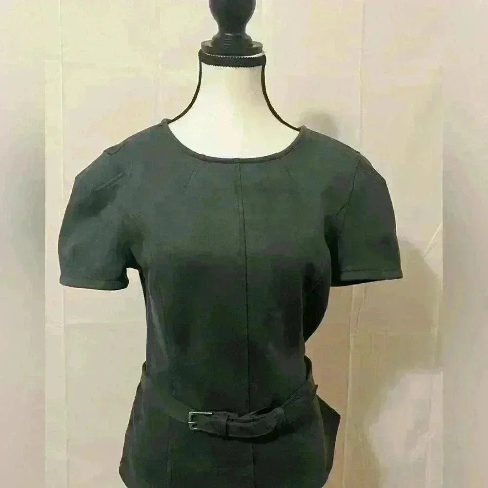 Ann‎ Taylor Womens Dark Green Belted Short Sleeve Top Size XS